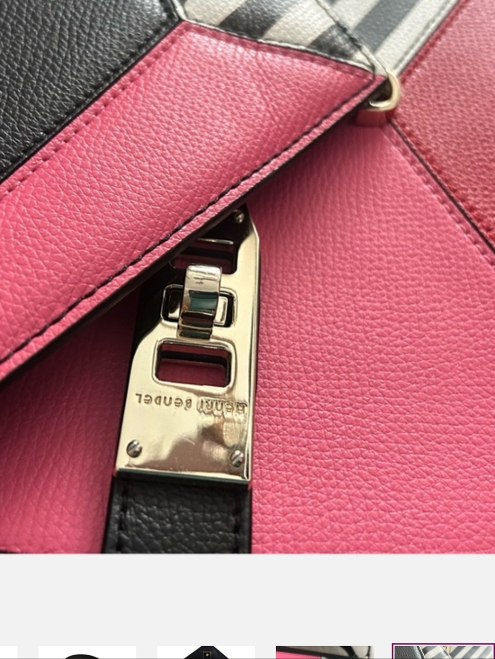 henri bendel Uptown Black, Pink & Red Striped Colorblock Satchel - Picture 6 of 8